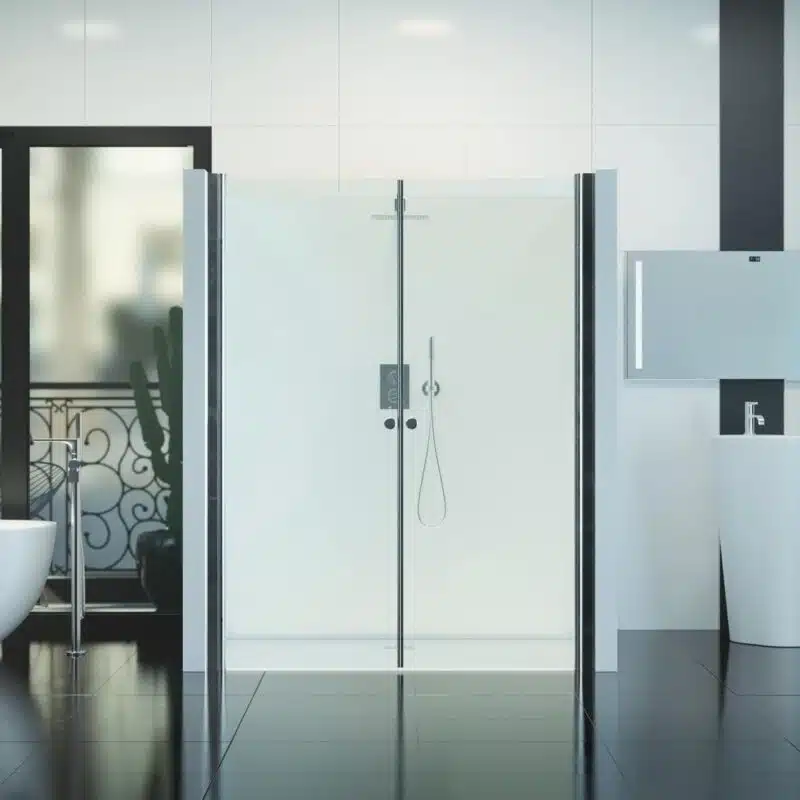 Nischendusche in Klar mit Doppel Drehtür ESG | Nano | Breite 680-1400  mm | Höhe 1950 mm | Justiermöglichkeit +30 mm