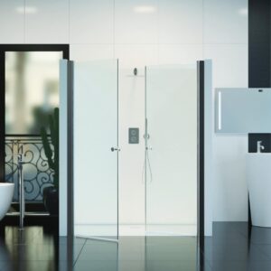 Nischendusche in Klar mit Doppel Drehtür ESG | Nano | Breite 680-1400 mm | Höhe 1950 mm | Justiermöglichkeit +30 mm