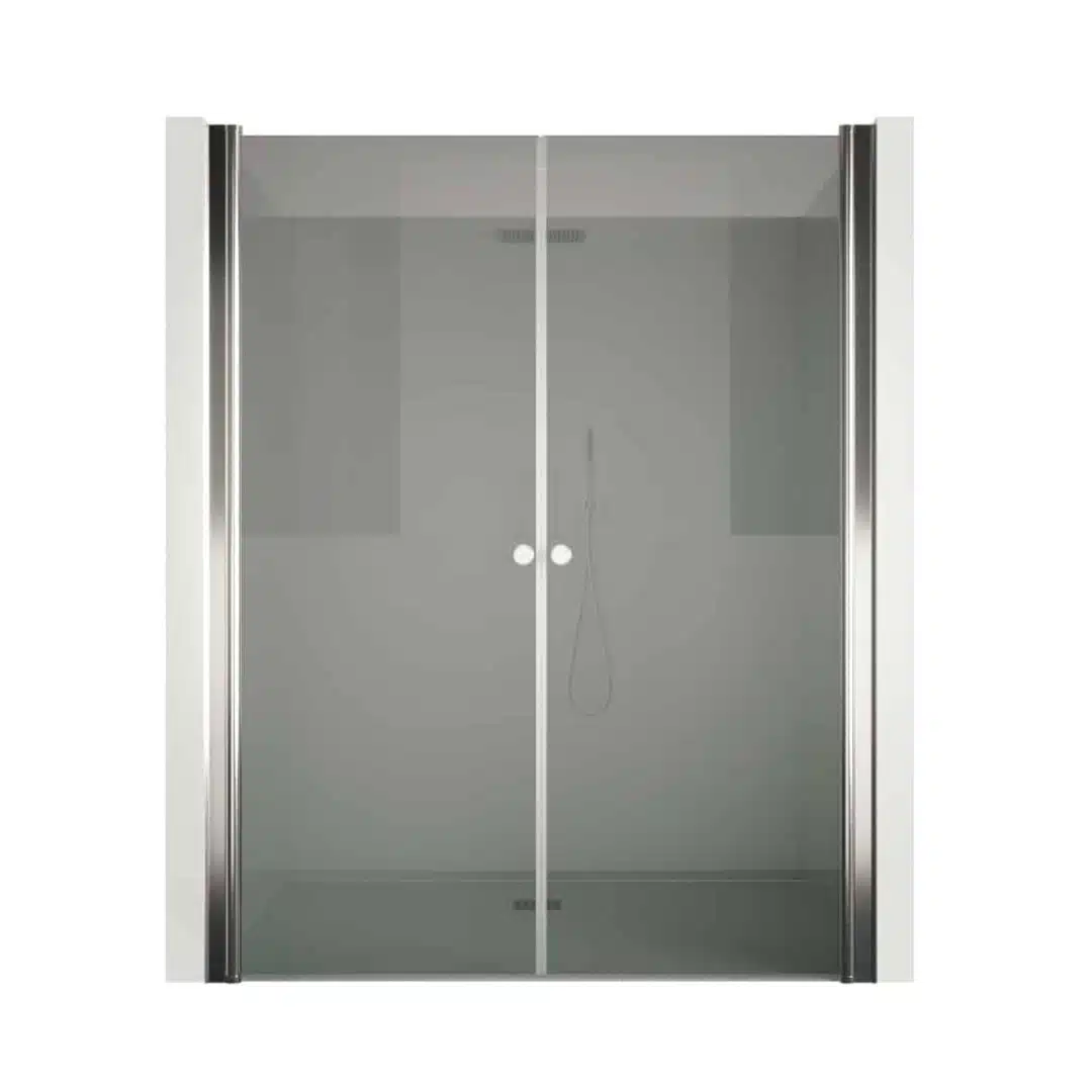 Nischendusche in Grau mit Doppel Drehtür ESG | Nano | Breite 700-1350 mm | Höhe 1950 mm | Justiermöglichkeit +50 mm