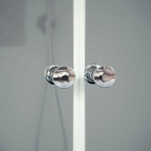 Nischendusche in Grau mit Doppel Drehtür ESG | Nano | Breite 700-1350 mm | Höhe 1950 mm | Justiermöglichkeit +50 mm