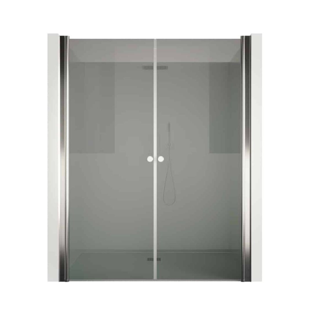 Nischendusche in Grau mit Doppel Drehtür ESG | Nano | Breite 700-1350 mm | Höhe 1950 mm | Justiermöglichkeit +50 mm