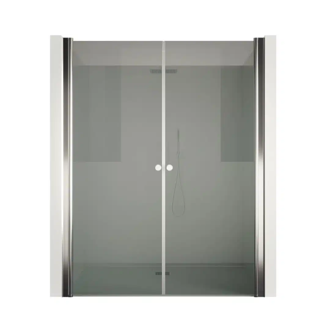Nischendusche in Grau mit Doppel Drehtür ESG | Nano | Breite 700-1350 mm | Höhe 1950 mm | Justiermöglichkeit +50 mm