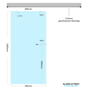 Glasschiebetür geschlossener Beschlag in Quadrat in Satiniert, ESG, 8mm, Kanten poliert