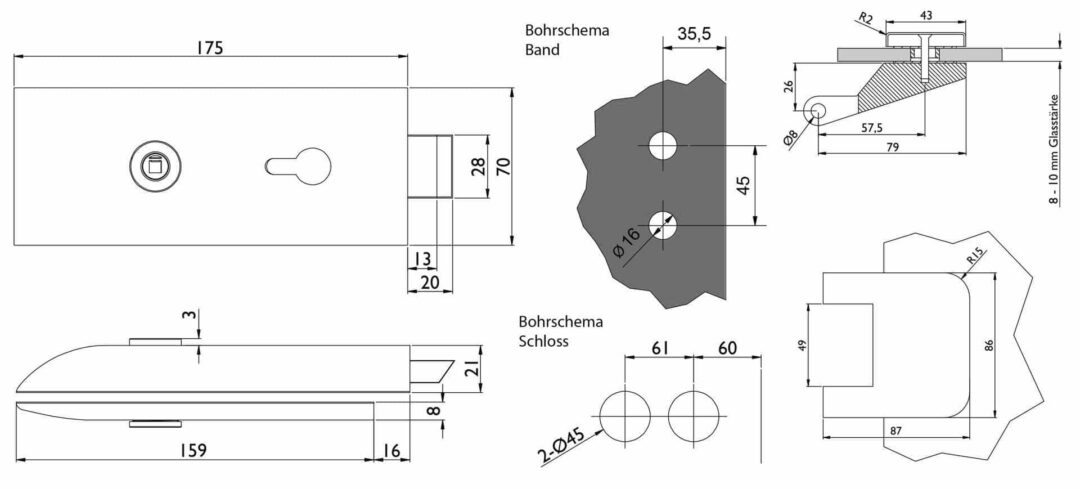 Glastürbeschlag Set M in Edelstahl satiniert UV (Unverschlossen) DIN Office/Studio – Bild 2