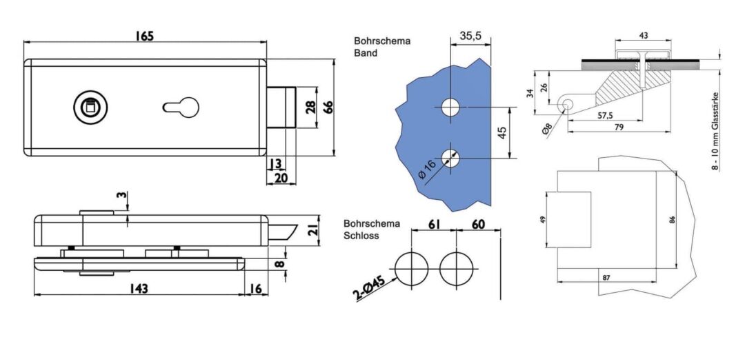 Glastürbeschlag Set P in Edelstahl satiniert UV (Unverschlossen) DIN Office/Studio – Bild 2