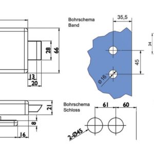 Glastürbeschlag Set P in Edelstahl satiniert Eckig PZ (Zylindervorrichtung) DIN Office/Studio