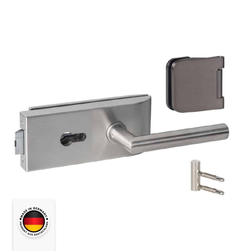 Glastürbeschlag Set M in Edelstahl satiniert PZ (Zylindervorrichtung) DIN Office/Studio