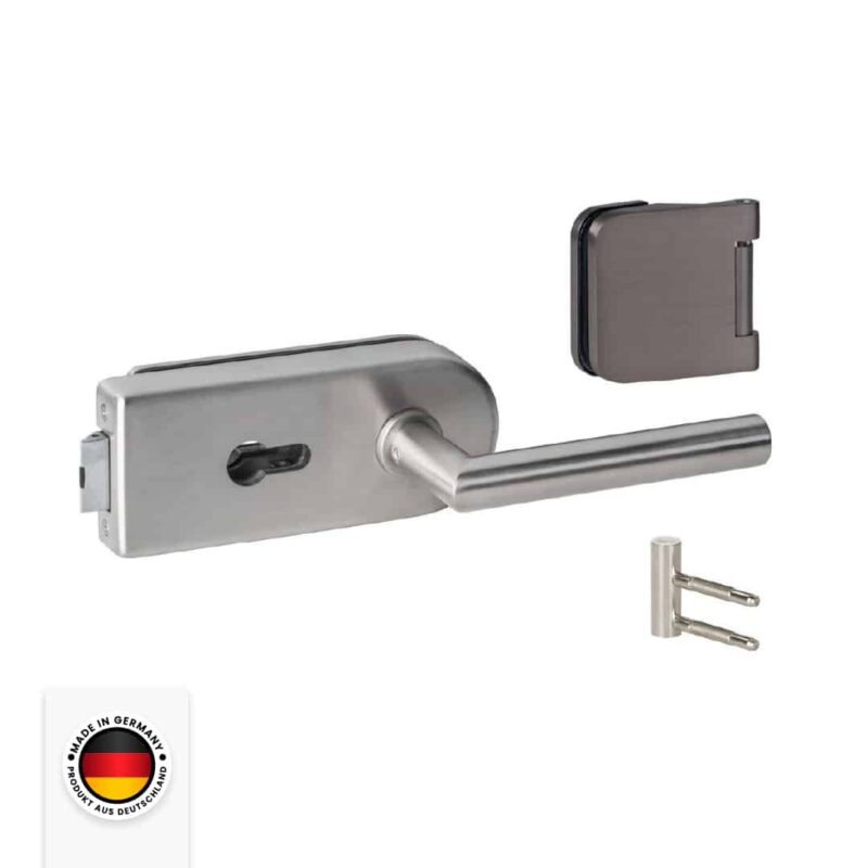 Glastürbeschlag Set V in Edelstahl satiniert PZ (Zylindervorrichtung) DIN Office/Studio