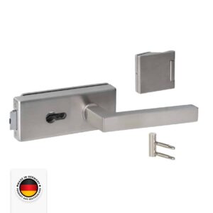 Glastürbeschlag Set P in Edelstahl satiniert Eckig PZ (Zylindervorrichtung) DIN Office/Studio