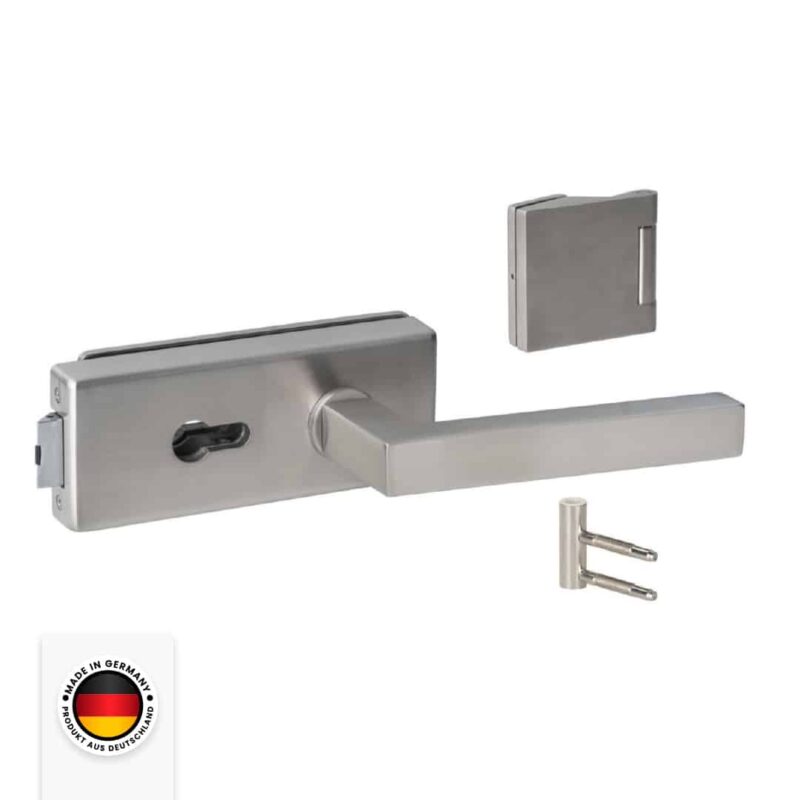 Glastürbeschlag Set P in Edelstahl satiniert Eckig PZ (Zylindervorrichtung) DIN Office/Studio