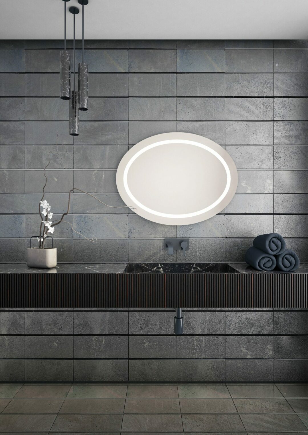 Dione - Ovaler mit umlaufend mattiertem Wandspiegel mit LED-Leuchtband, 85 x 65 cm