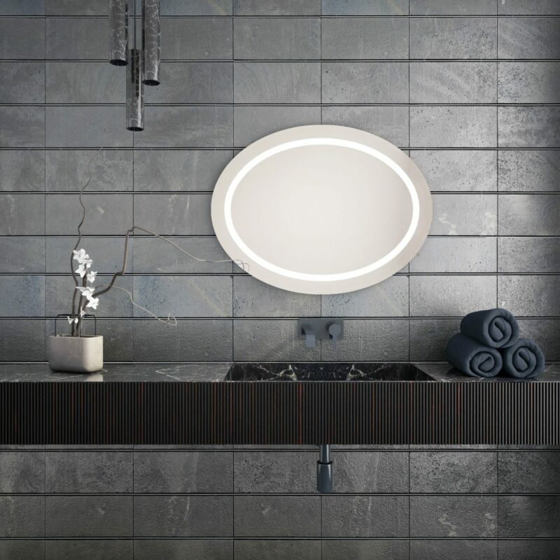 Dione - Ovaler mit umlaufend mattiertem Wandspiegel mit LED-Leuchtband, 85 x 65 cm