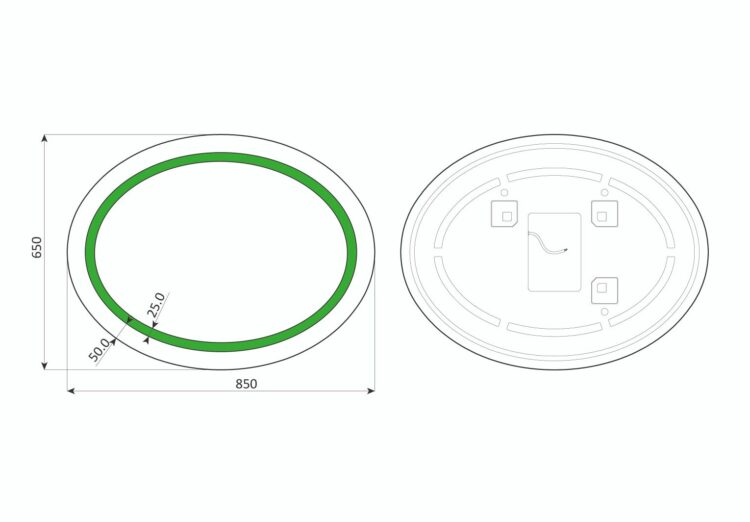 Dione - Ovaler mit umlaufend mattiertem Wandspiegel mit LED-Leuchtband, 85 x 65 cm