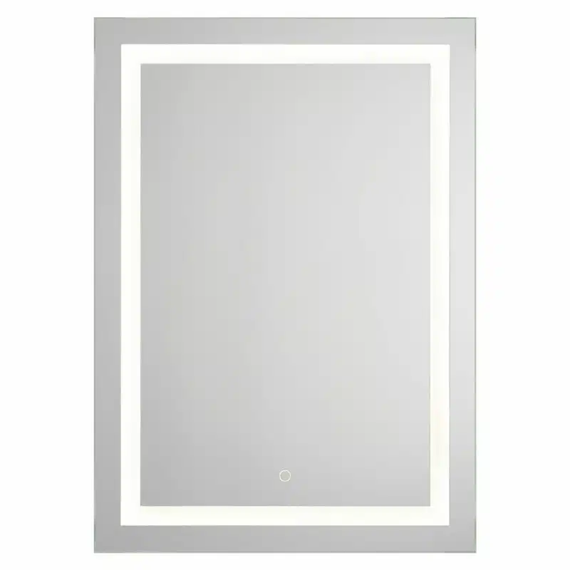 Focus Plus - Rechteck mit Berührungsschalter und umlaufendem Mattstreifen Wandspiegel mit LED, 50 x 70 cm