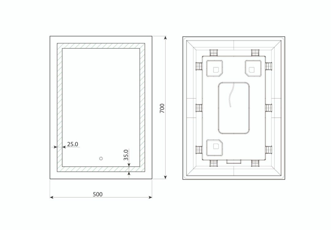Focus Plus - Rechteck mit Berührungsschalter und umlaufendem Mattstreifen Wandspiegel mit LED, 50 x 70 cm – Bild 4