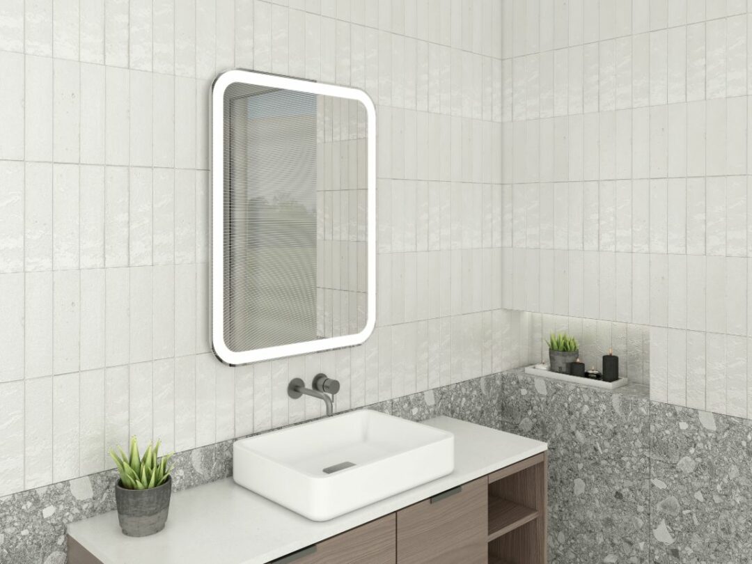 Hugo - Ovale Ecken, Rechteck Wandspiegel mit LED, 60 x 80 cm