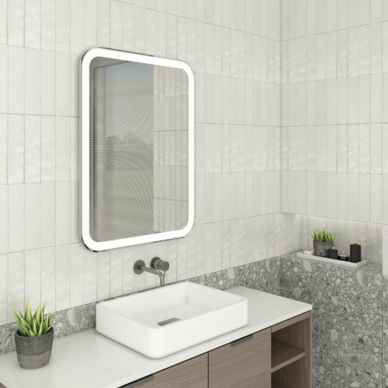 Hugo - Ovale Ecken, Rechteck Wandspiegel mit LED, 60 x 80 cm