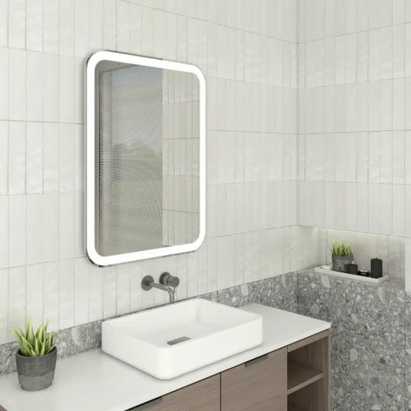 Hugo - Ovale Ecken, Rechteck Wandspiegel mit LED, 60 x 80 cm