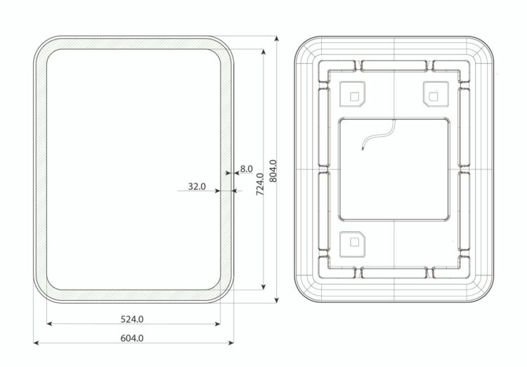 Hugo - Ovale Ecken, Rechteck Wandspiegel mit LED, 60 x 80 cm