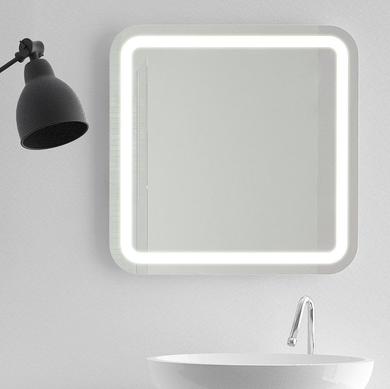 Perfect - Rechteck mit abgerundeten Ecken, umlaufend mattiertes Wandspiegel mit LED-Leuchtband
