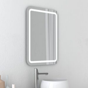 Perfect - Rechteck mit abgerundeten Ecken, umlaufend mattiertes Wandspiegel mit LED-Leuchtband