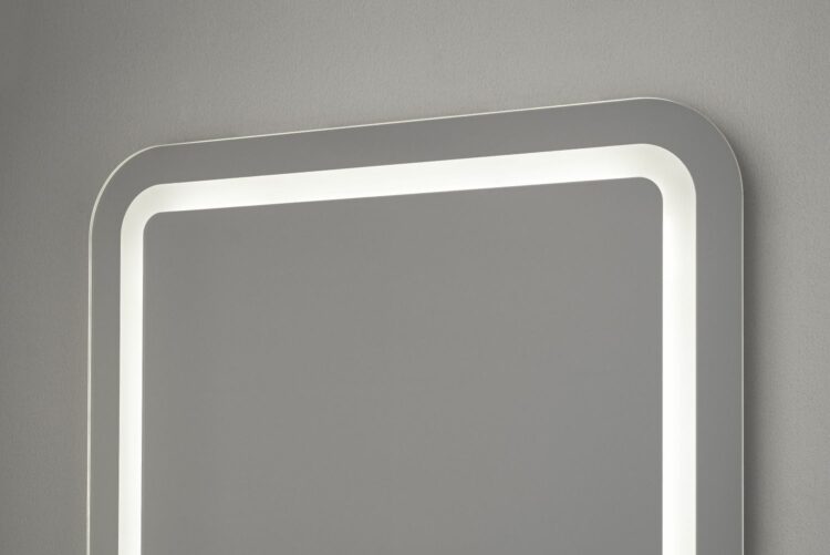 Perfect - Rechteck mit abgerundeten Ecken, umlaufend mattiertes Berührungsschalter Wandspiegel mit LED-Leuchtband, 60 x 60 cm