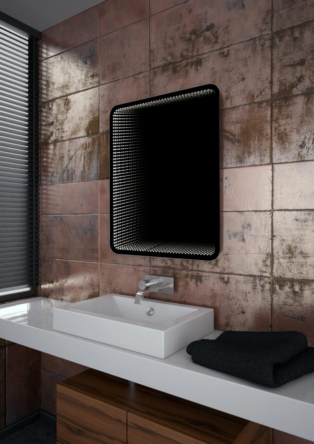 Wenecja Smart R - Ovale Ecken, Rechteck mit 3D Effekt, Berührungsschalter Wandspiegel mit LED, 79 x 65 cm