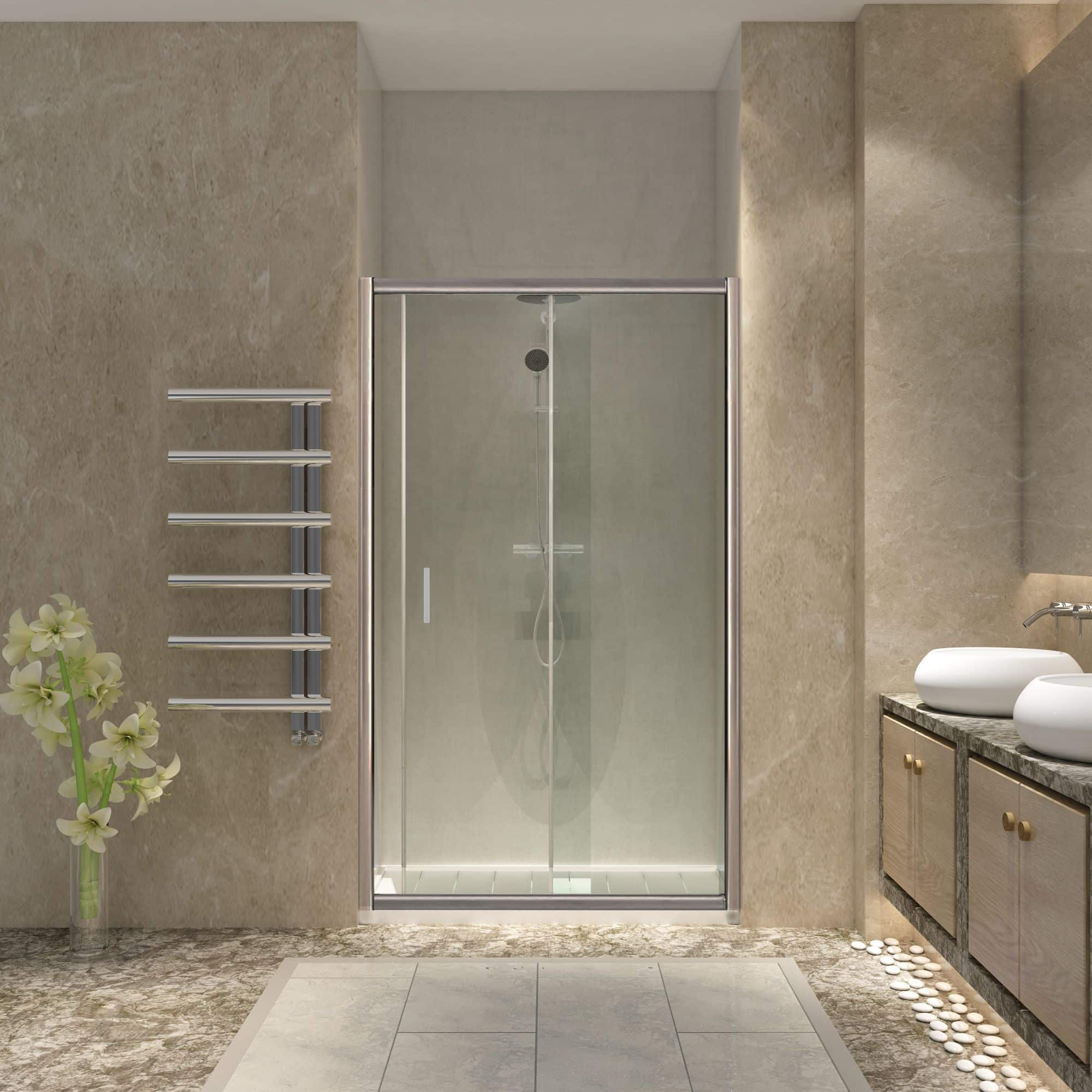 Nischendusche in Klar mit Schiebetür ESG | Nano | Breite 1200-1600 mm | Höhe 1870 mm | Justiermöglichkeit -10 mm, +20 mm | Rechts/Links