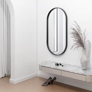 Tokio Black Ovale Wandspiegel im schwarzen Rahmen aus gebürstetem Aluminium 50 x 100 cm-1