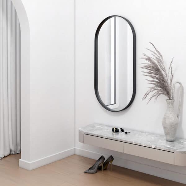 Tokio Black Ovale Wandspiegel im schwarzen Rahmen aus gebürstetem Aluminium 50 x 100 cm-1