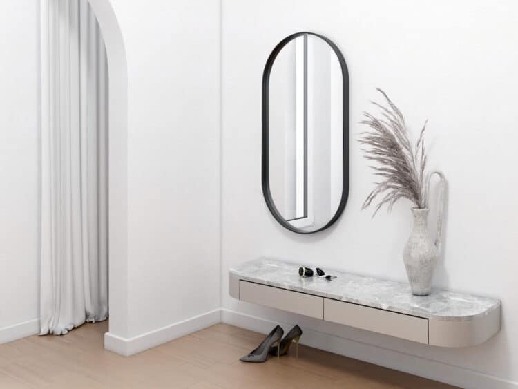 Tokio Black Ovale Wandspiegel im schwarzen Rahmen aus gebürstetem Aluminium 50 x 100 cm-1