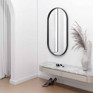 Tokio Black Ovale Wandspiegel im schwarzen Rahmen aus gebürstetem Aluminium 50 x 100 cm-1