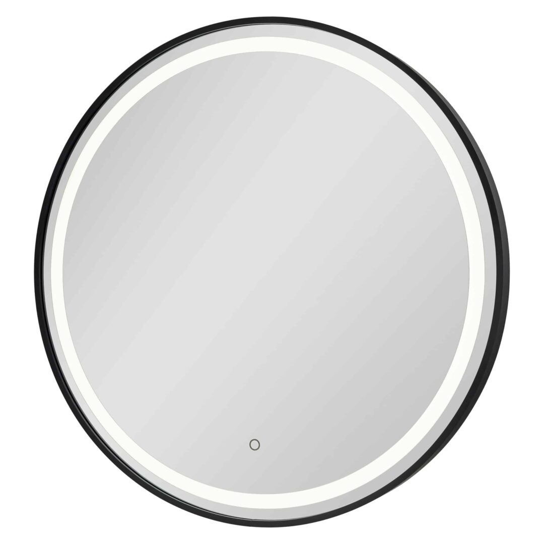 Moon Kreis Wandspiegel im schwarzen Rahmen aus gebürstetem Aluminium LED mit Berührungsschalter Ø70-2