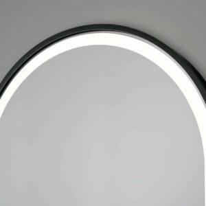 Solaris Wandspiegel in einem schwarzen Rahmen aus gebürstetem Aluminium. Sein sandgestrahlter mit LEDs beleuchtet.-2