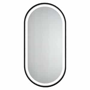 Solaris Wandspiegel in einem schwarzen Rahmen aus gebürstetem Aluminium. Sein sandgestrahlter mit LEDs beleuchtet.-3