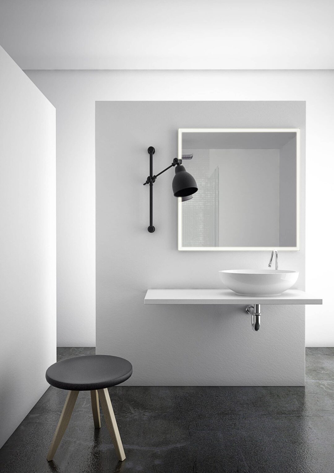 Solid Rechteck mit umlaufendem Mattstreifen Wandspiegel mit LED-1