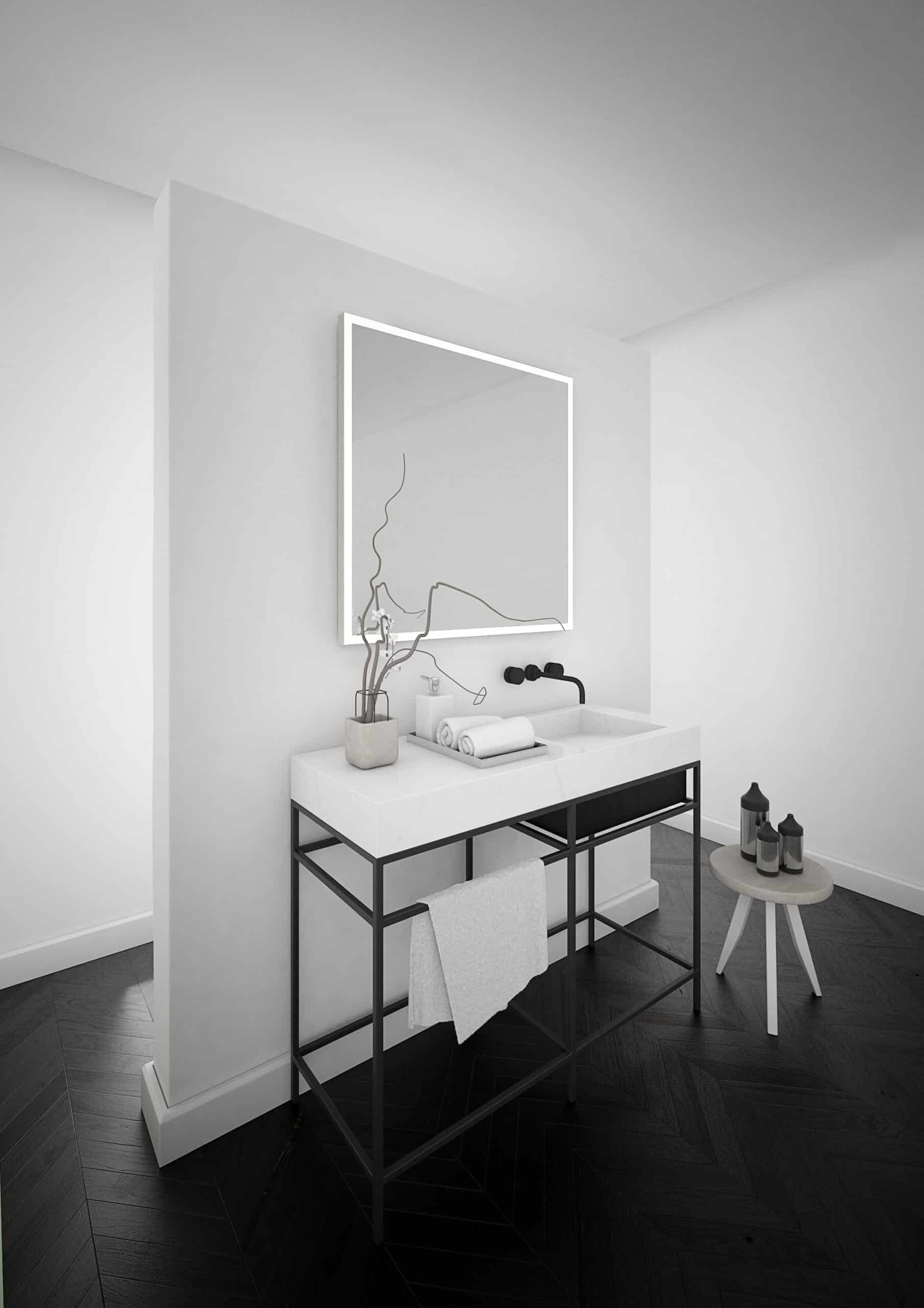 Solid Rechteck mit umlaufendem Mattstreifen Wandspiegel mit LED-2