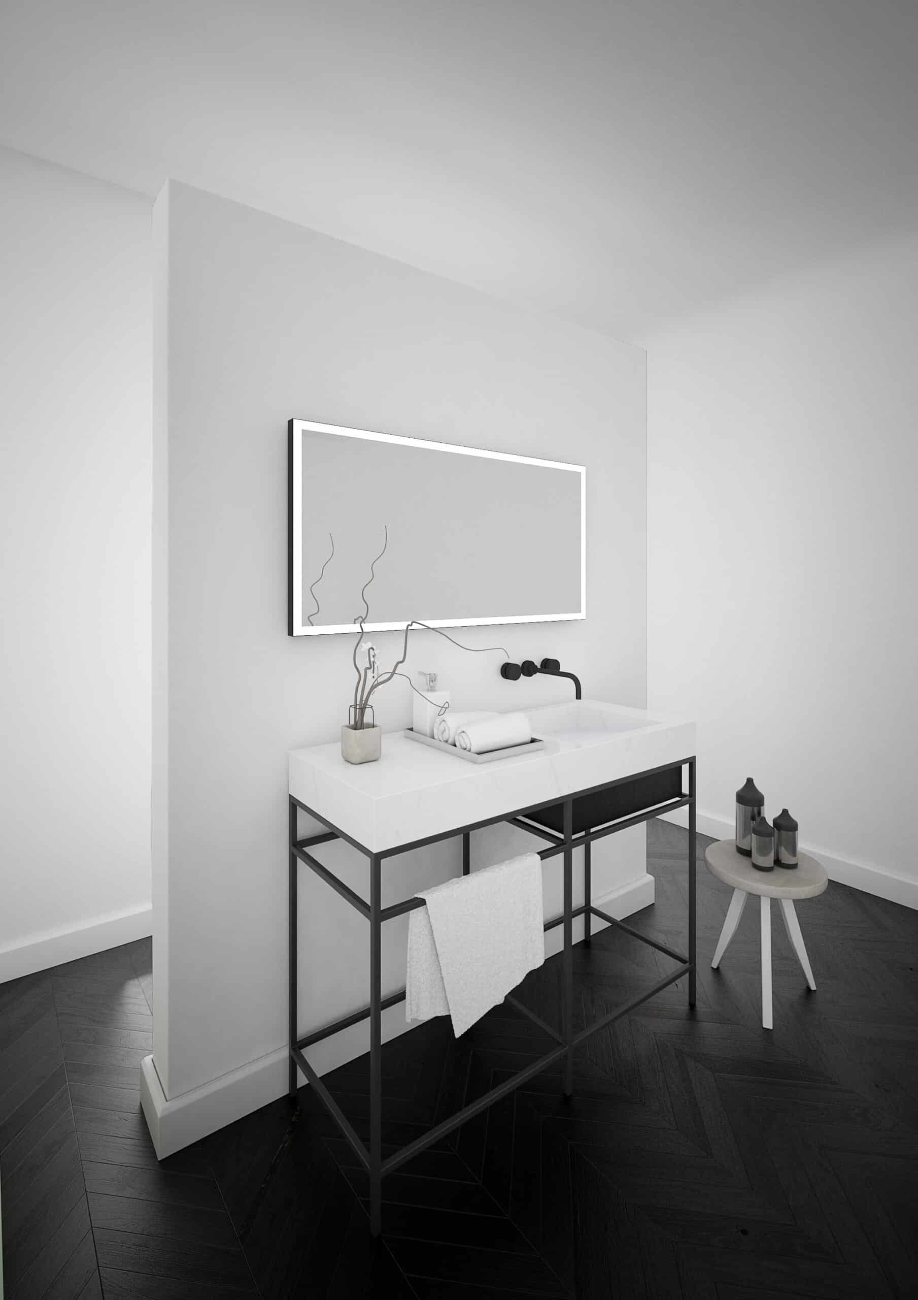 Solid Black Rechteck Wandspiegel schwarzem Aluminiumrahmen mit LED-1