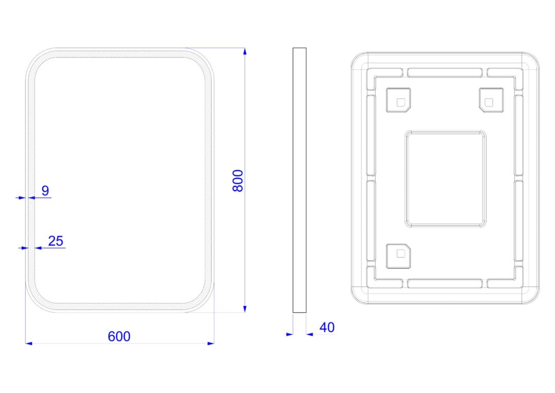Verso - Ovale Ecken, Rechteck mit einem schwarzen Rahmen aus gebürstetem Aluminium, Wandspiegel mit LED, 60 x 80 cm – Bild 5