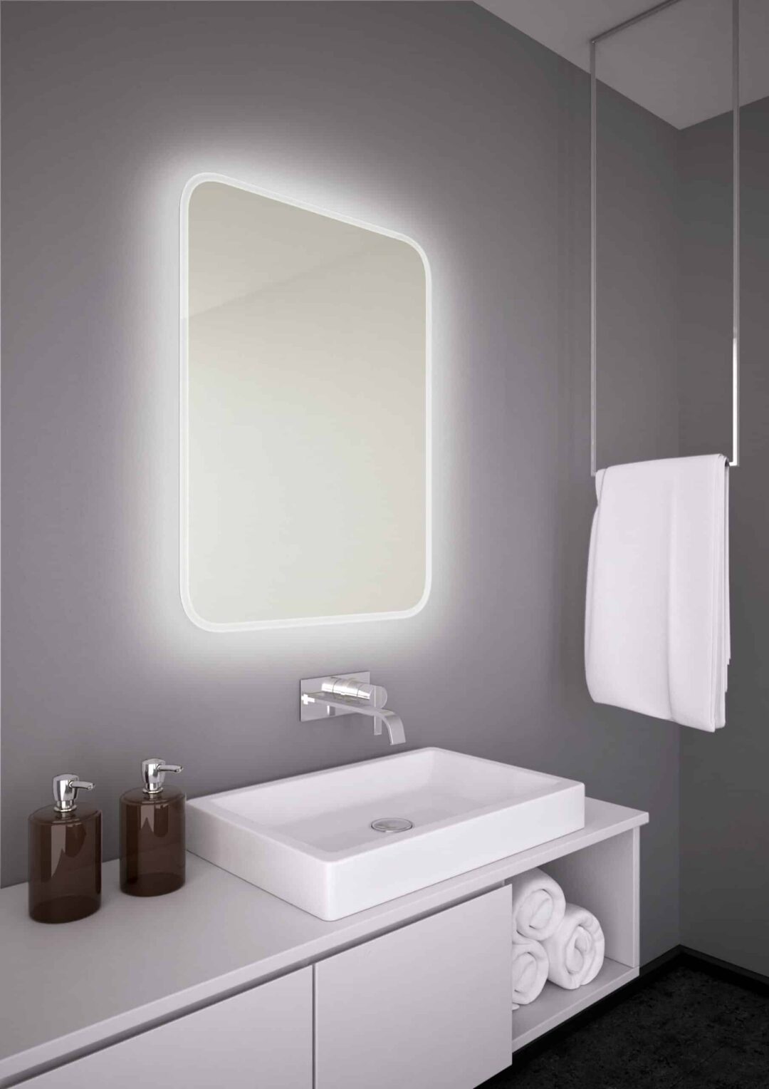 beleuchten die Wand hinter dem Spiegel.Wandspiegel LED-1