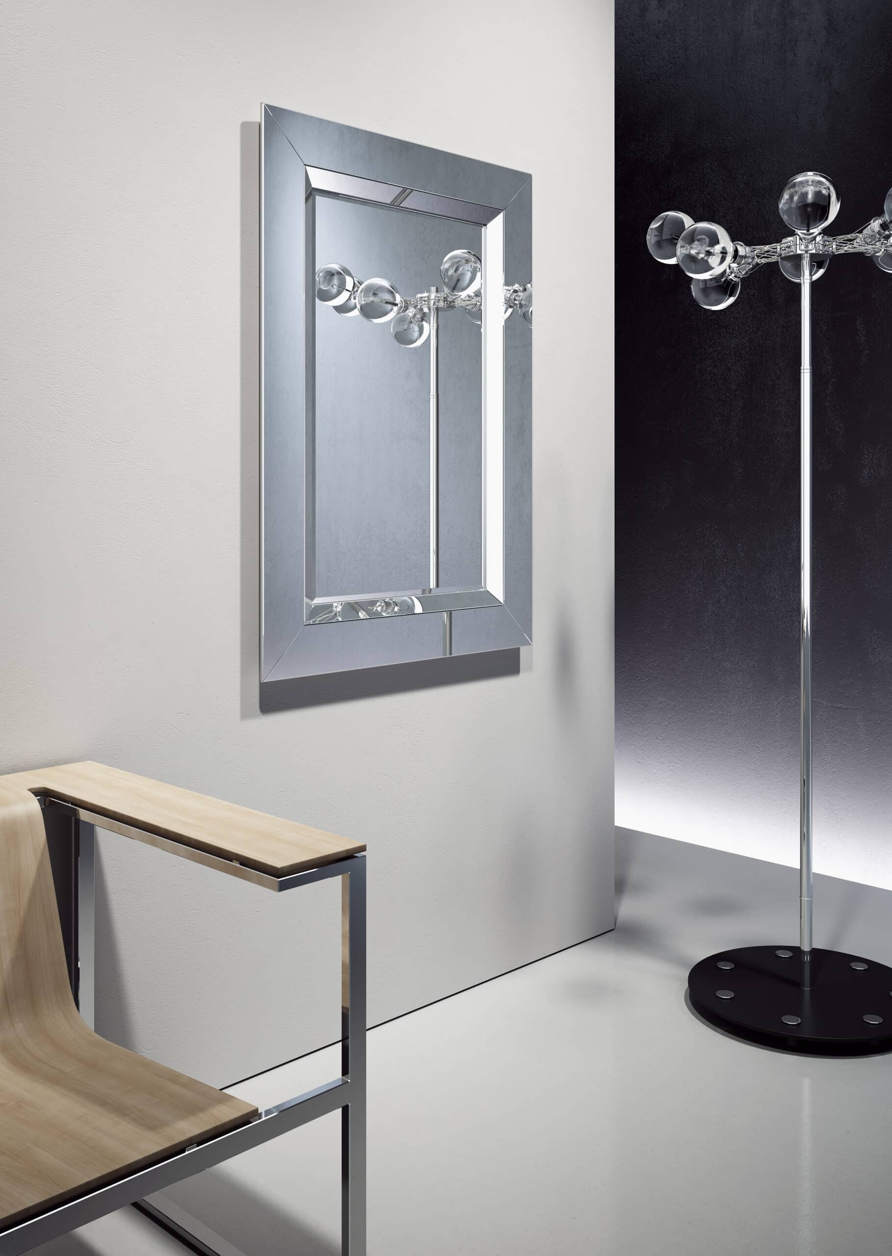 Modena Silver Rechteck Wandspiegel aus abgeschrägten silbernen Spiegelstreifen-1 Modena Silver Rechteck Wandspiegel aus abgeschrägten silbernen Spiegelstreifen-1