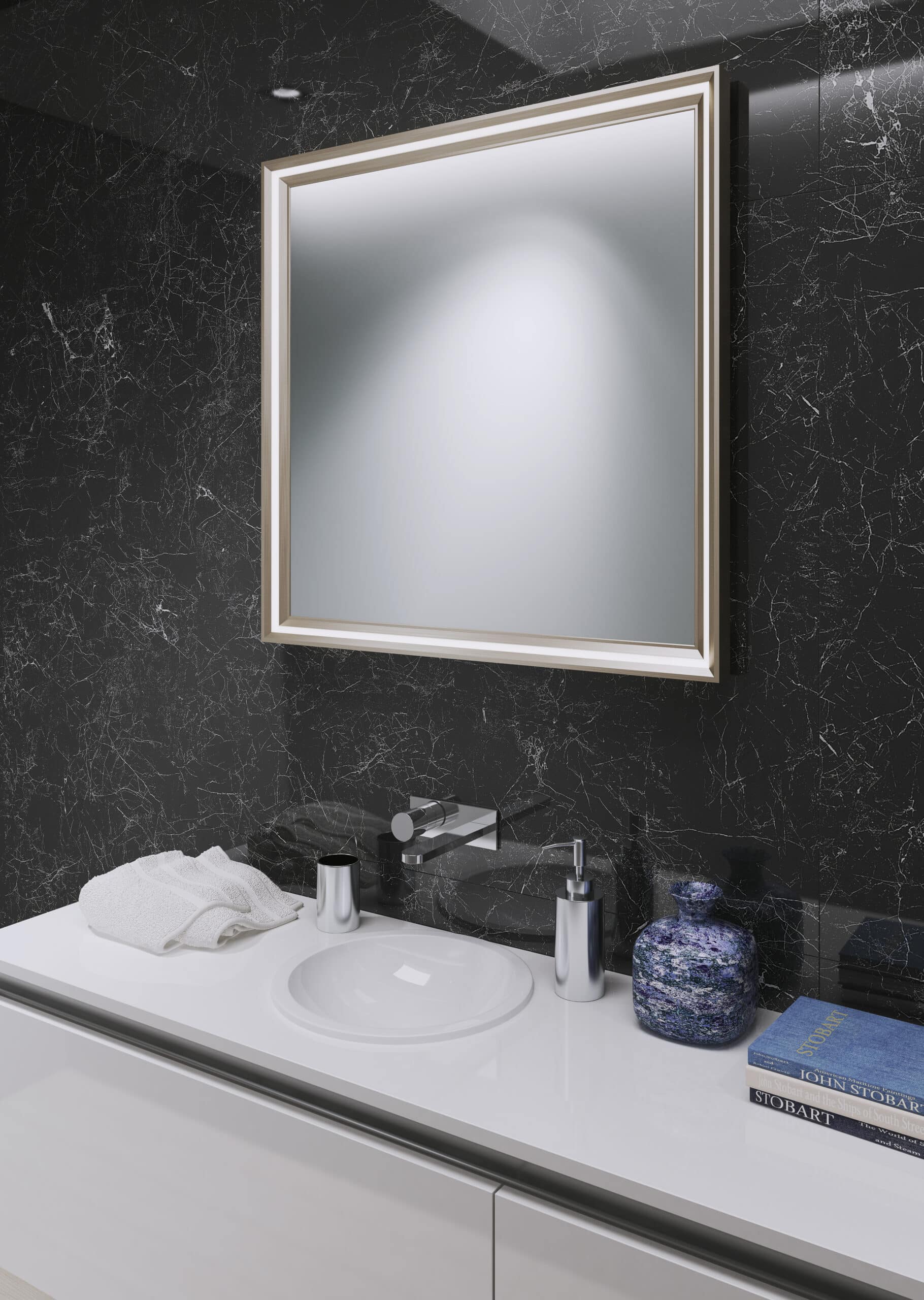 Yuwel Rechteck Wandspiegel im Rahmen aus gebürstetem Aluminium Streifen in der LED-1 Yuwel Rechteck Wandspiegel im Rahmen aus gebürstetem Aluminium Streifen in der LED-1