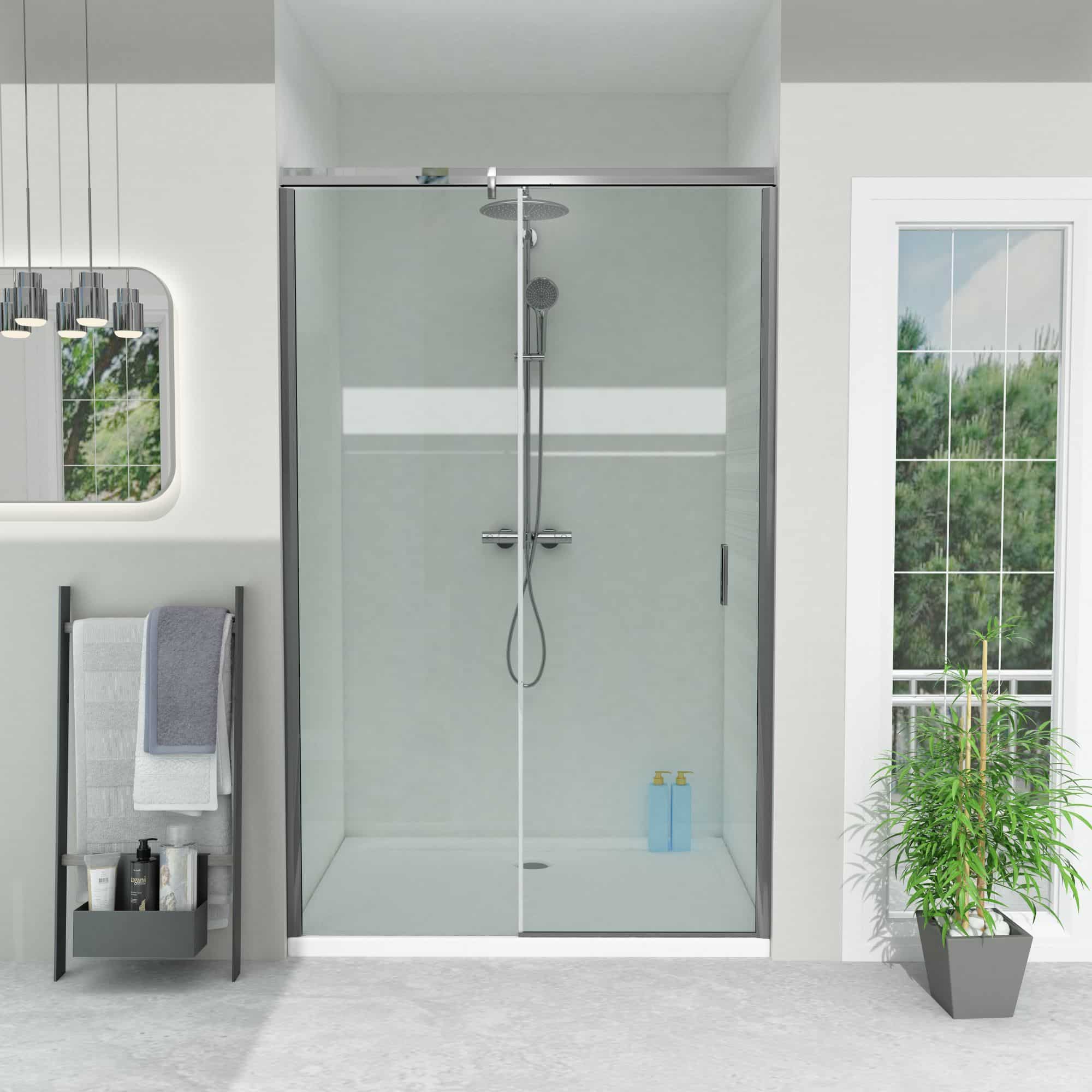 Nischendusche in Klar mit Schiebetür ESG | Nano | Breite 1100-1600 mm | Höhe 1900 mm | Justiermöglichkeit +-10 mm | Rechts/Links-1 Nischendusche in Klar mit Schiebetür ESG | Nano | Breite 1100-1600 mm | Höhe 1900 mm | Justiermöglichkeit +-10 mm | Rechts/Links-1