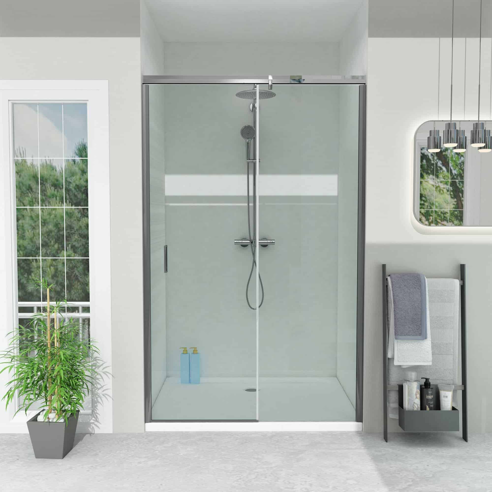 Nischendusche in Klar mit Schiebetür ESG | Nano | Breite 1100-1600 mm | Höhe 1900 mm | Justiermöglichkeit +-10 mm | Rechts/Links-2 Nischendusche in Klar mit Schiebetür ESG | Nano | Breite 1100-1600 mm | Höhe 1900 mm | Justiermöglichkeit +-10 mm | Rechts/Links-2