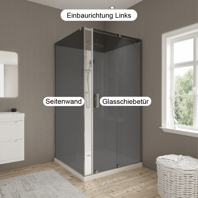 Duschkabine Schiebetür & feste Seitenwand mit Set als Sonderanfertigung | ESG | Kanten poliert
