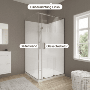 Duschkabine Schiebetür & feste Seitenwand mit Set als Sonderanfertigung | ESG | Kanten poliert