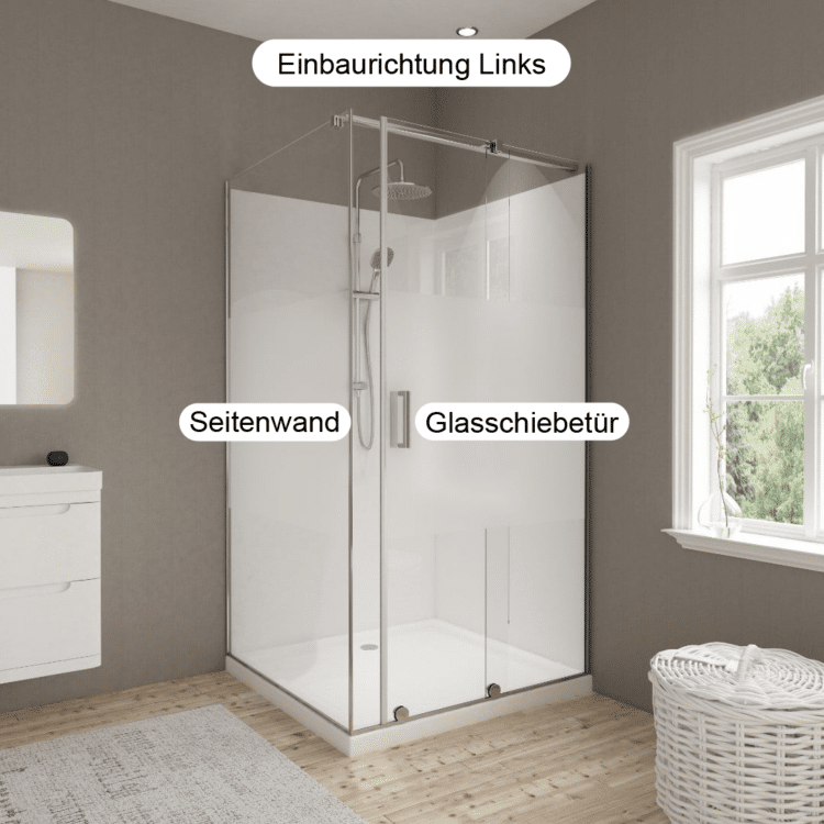 Duschkabine Schiebetür & feste Seitenwand mit Set als Sonderanfertigung | ESG | Kanten poliert