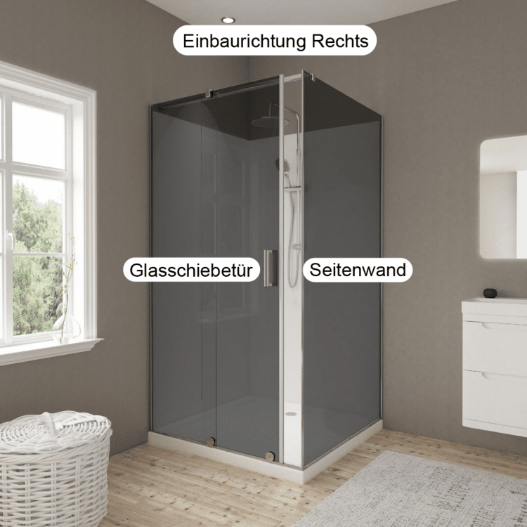 Duschkabine Schiebetür & feste Seitenwand mit Set als Sonderanfertigung | ESG | Kanten poliert
