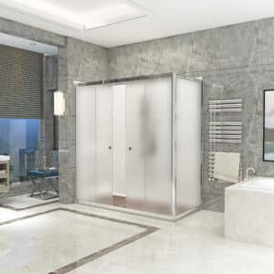 Duschkabine in Vollsatiniert mit Doppel Schiebetür & feste Seitenwand ESG | Nano | Höhe 1900 mm