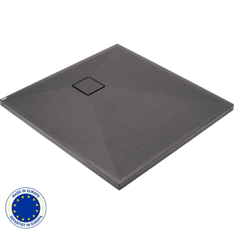 Quadrat Granit Duschwanne | Anthrazit Metallic Duschtasse | Breite 800-900 mm | Länge 800-900 mm | Höhe 35 mm | mit/ohne Ablaufgarnitur